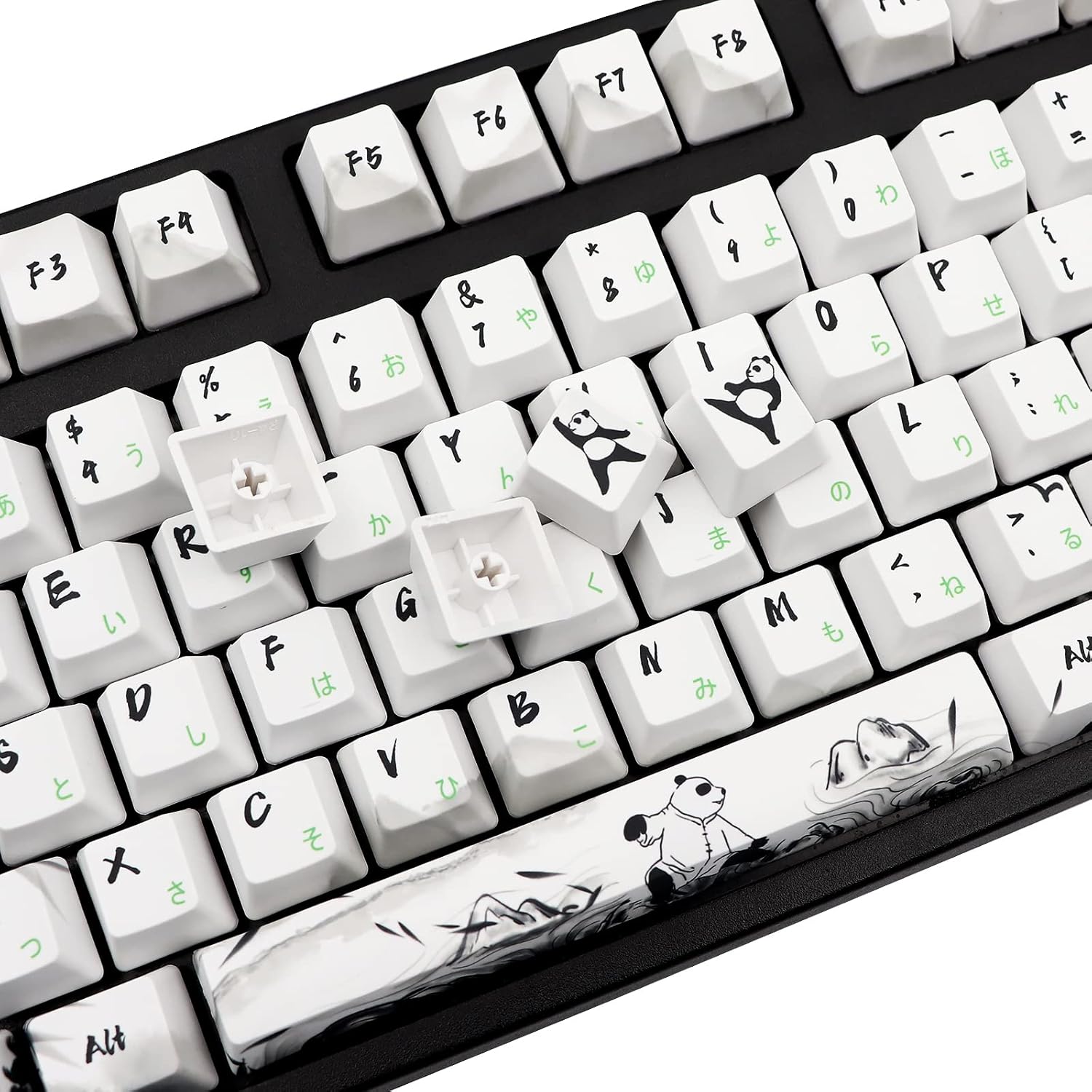 JSJT Panda Keycap PBT Dye Sublimation Japanese Keycaps 110 Keys Custom Key Caps OEM Profile Keycap Set with Keycap Puller for Cherry MX Switch 104/87/71/61 60Mechanical Keyboard