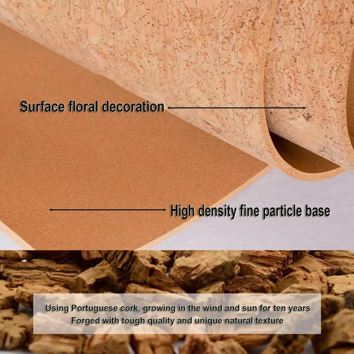 Cork Roll Naturally Cork Roll 8mm Thick, Durable Cork Underlayment Not Easy to Fall Off, for Drawer Linings Home Classroom (Color : 8mm, Size : 1.22x5.74m/4x18.83ft)