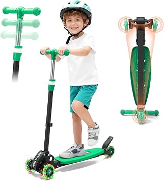 Scooters for Kids 6-8 8-12, Folding 3 Lighted Wheels Kick Scooter,3 Adjustable Height Handlebars, Lean-to-Steer,Widen Anti-Slip Deck, Heavy Duty Scooter for Boys Girls Ages 6-12,up to 170 Lbs