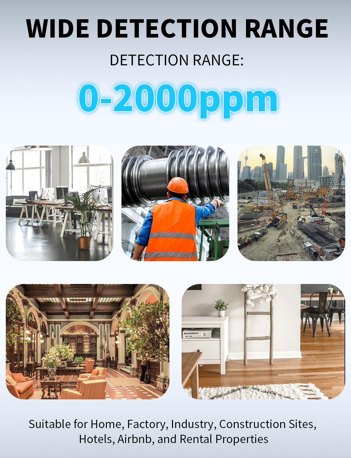 Kohlenmonoxid Melder & Gasmelder 4-in-1 – Plug-and-Play ohne Wandbeschädigung, akustischer & visueller Alarm – Für Zuhause, Garage, Werkstatt, Baustelle – CO Melder tragbar – YEREADW