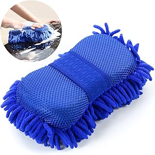 Car Wash Mitt, Premium Chenille Microfiber Wash Sponge, Two Sided Lint and Scratch-Free Ultra Absorbent Cleaning Glove, Sponge Washing Tools for Truck, SUV, RV, Boat, and Motorcycle (Blue)