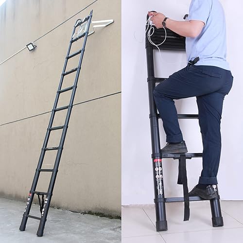 Miniatura 154 de Escalera telescópica de aluminio de 12.5 pies, escalera extensible con 2 ganchos desmontables, diseño de bloqueo de seguridad portátil y ligero