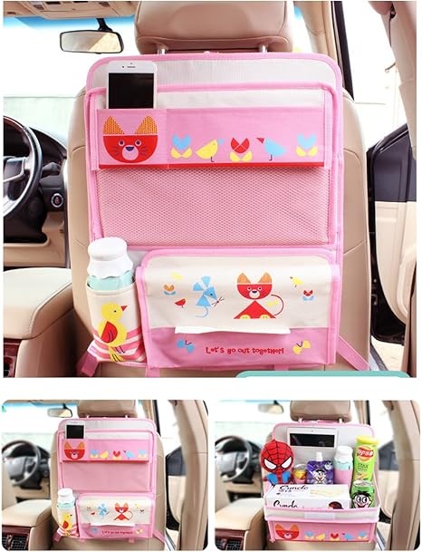 Amazon Shellme カー後部座席収納 シート掛け袋 車載シートバックポケット 折り畳式 自動車収納袋 漫画 車ドリンクホルダー 車内収納ポケット 可愛い動物柄 大容量 多機能 汚れ防止 防水 取付簡単 ポケット ケース カバー 車 バイク