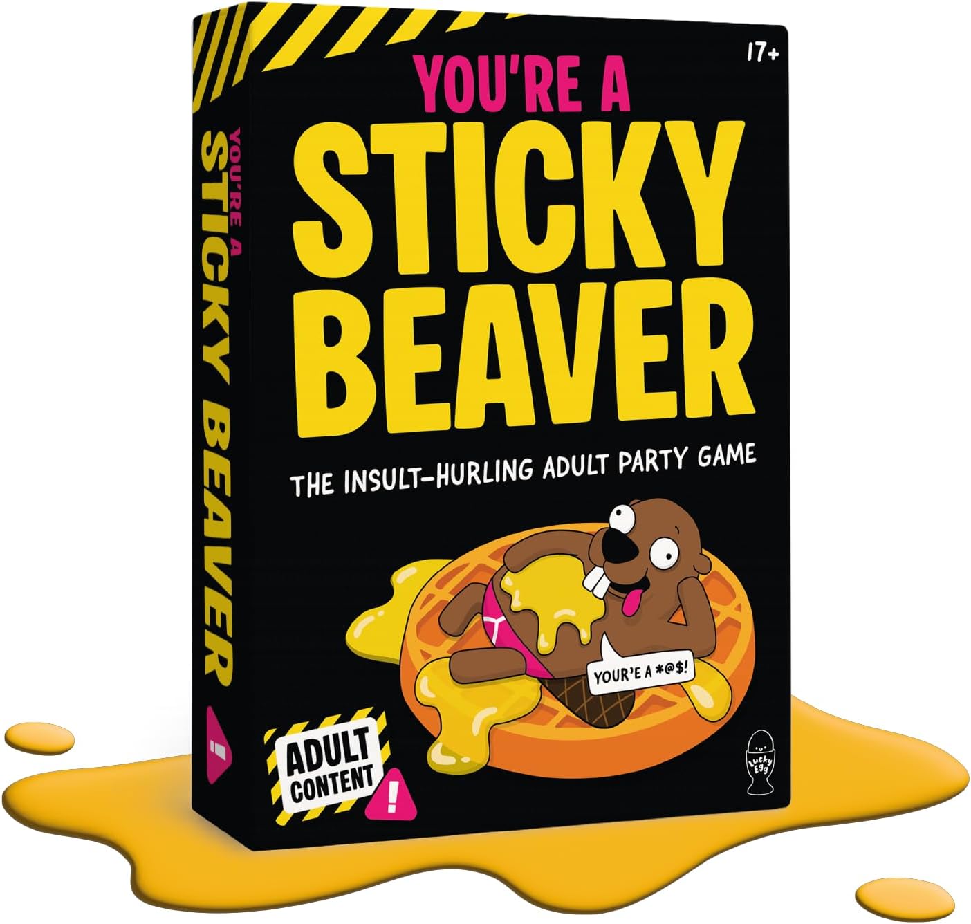 Lucky Egg You’re A Sticky Beaver – Fast-Paced Party Game of Ridiculous Insults, Hilarious Shouting Game for Adults Ages 17+, 2-8 Players – Includes 1 Waffle Board & 129 Insult Cards