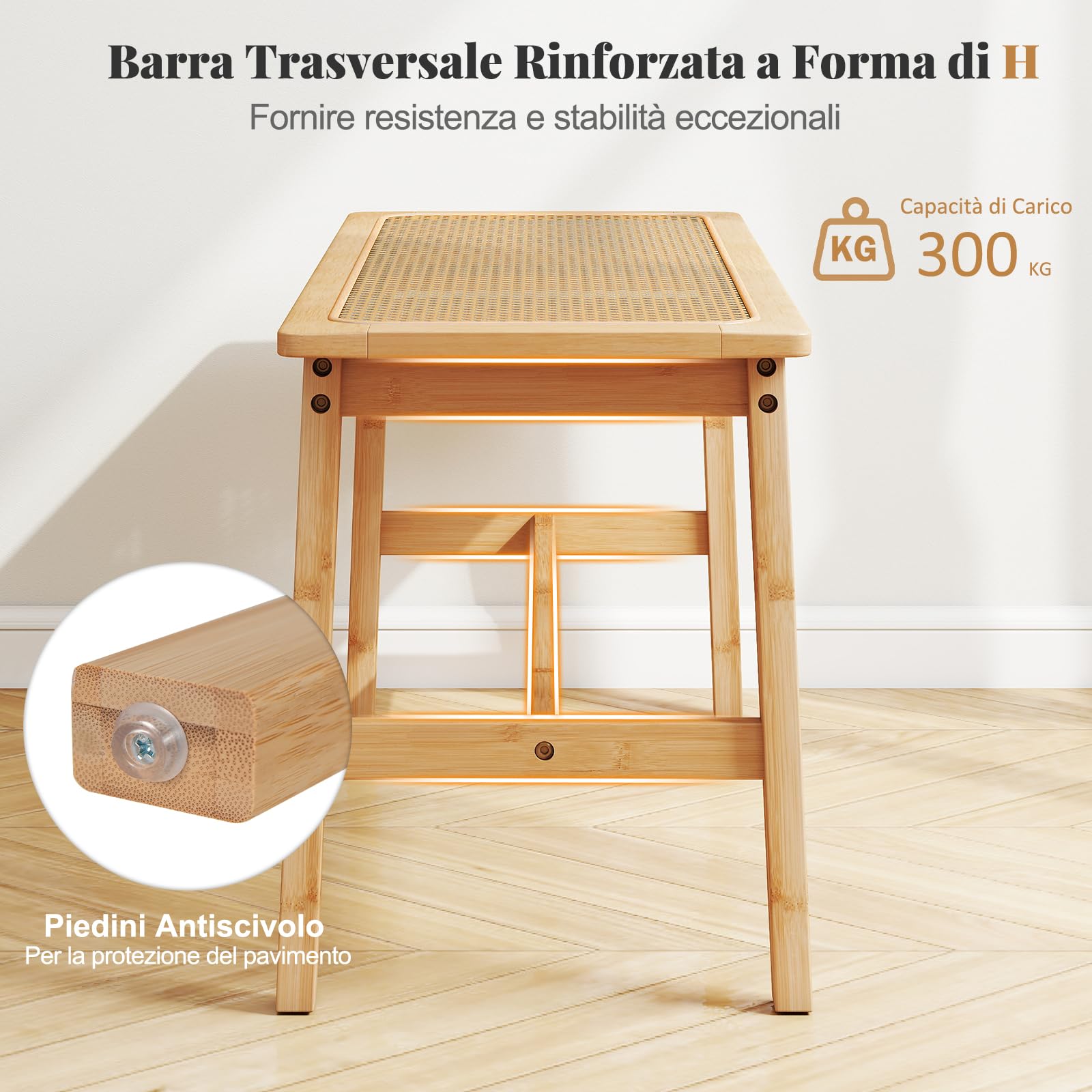 COSTWAY Panca da Pranzo 100 cm in Bambù Naturale, Panchina per 2 Persone con Seduta Rattan Intrecciato a Mano, Panca Stile Fattoria per Cucina, Bagno e Camera da Letto, Sgabello per Scarpe