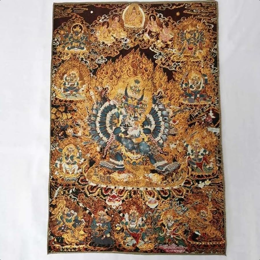 Miniatura 2 de Thangka - Tapiz de seda para colgar en la pared, diseño tibetano, Yama Dharmaraja, deidad budista, Yamantaka, Tangka, yoga, decoración del hogar,