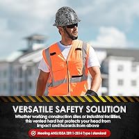 Vista 7 de Casco duro de ala completa HDPE, casco de seguridad de construcción con orificios ventilados, suspensión de trinquete ajustable de 6 puntos, cumple