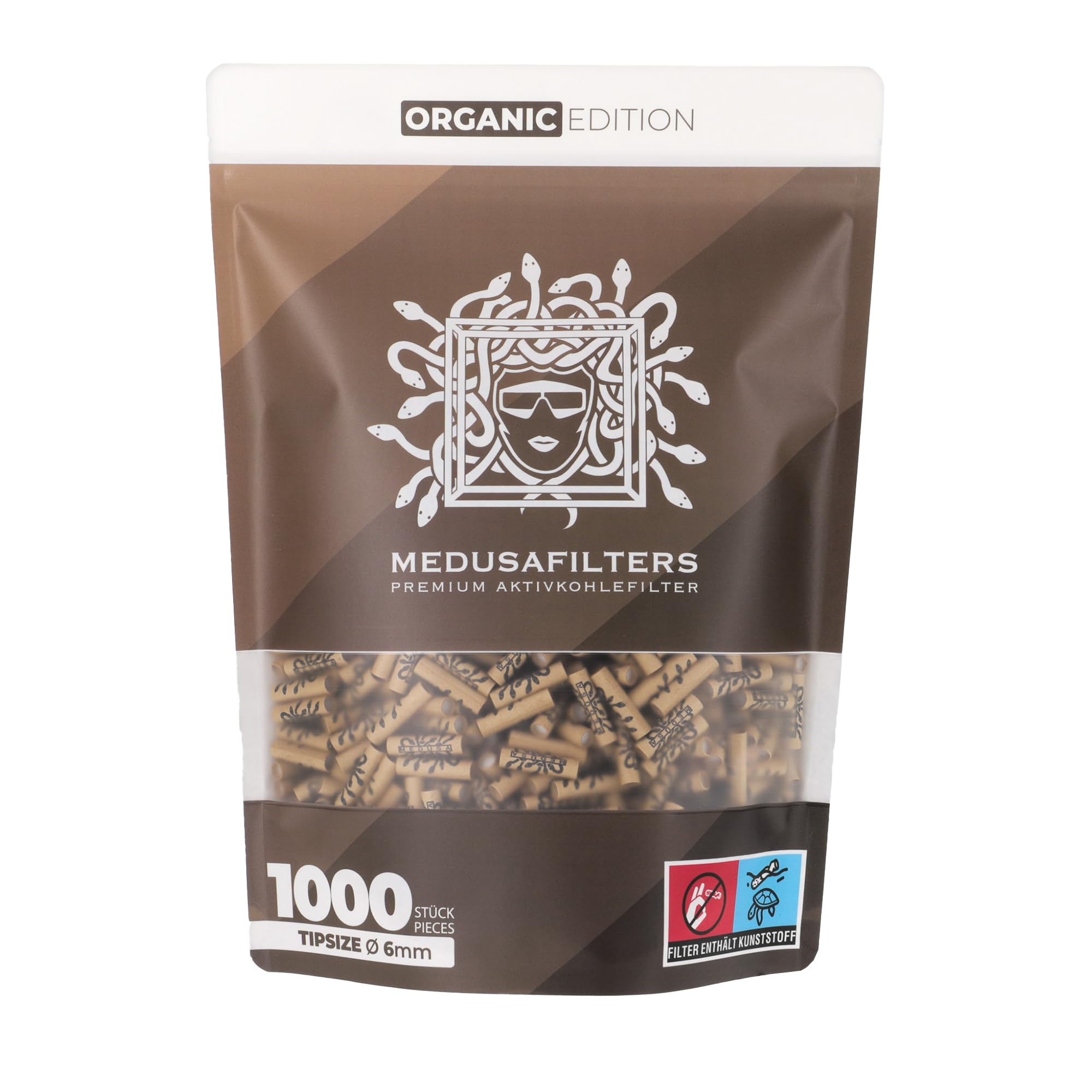 Medusafilters 1000 Filtros de Carbón Premium Slim Ø 6mm | Tip Size | ORGANIC Edition | con tapones de fibra vegana y carbón activo de cáscara de coco