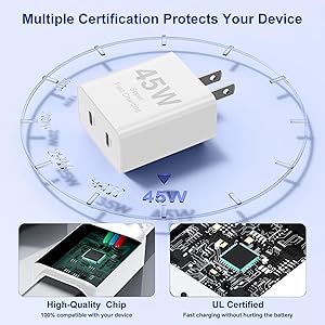 6ft/10ft Dual Port 45W iPhone 17 16 15 Charger Fast Charging Block and Long USB C to Type C Charger Cable Cord for Apple iPhone 17 Pro Max/17 Air/16 Pro/16/15 Pro/15 Plus/Mini/iPad Plug Cube/Samsung