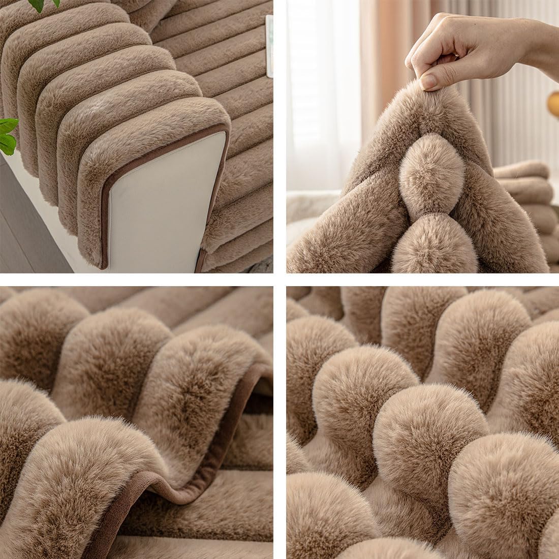 vctops 3D Striped Faux Fur Couch Cover Thick Warm Soft Sofa Cover Non Slip Fuzzy Plush Furry Sofa Slipcovers Shaggy Cozy Washable Furniture Protector for Pets, Kids (Dark Coffee,36"x70")