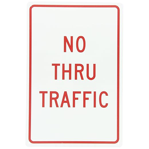 NMC TM141G Traffic Sign, Legend "NO THRU TRAFFIC", 12" Length x 18" Height, 0.040 Aluminum, Red On White