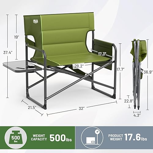 Miniatura 2 de TIMBER RIDGE XXL - Silla de director  Silla plegable resistente con mesa auxiliar, capacidad de 500 libras, asiento acolchado extra ancho para