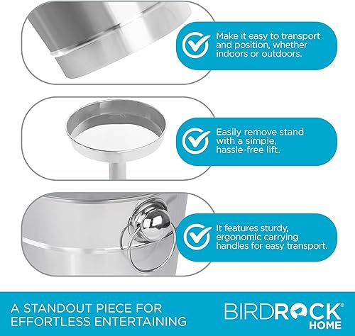 Miniatura 7 de BIRDROCK HOME Cubo de champán de acero inoxidable 18/8 con soporte | Enfriador de vino para fiestas | Soporte de hielo de 32 pulgadas | Uso en