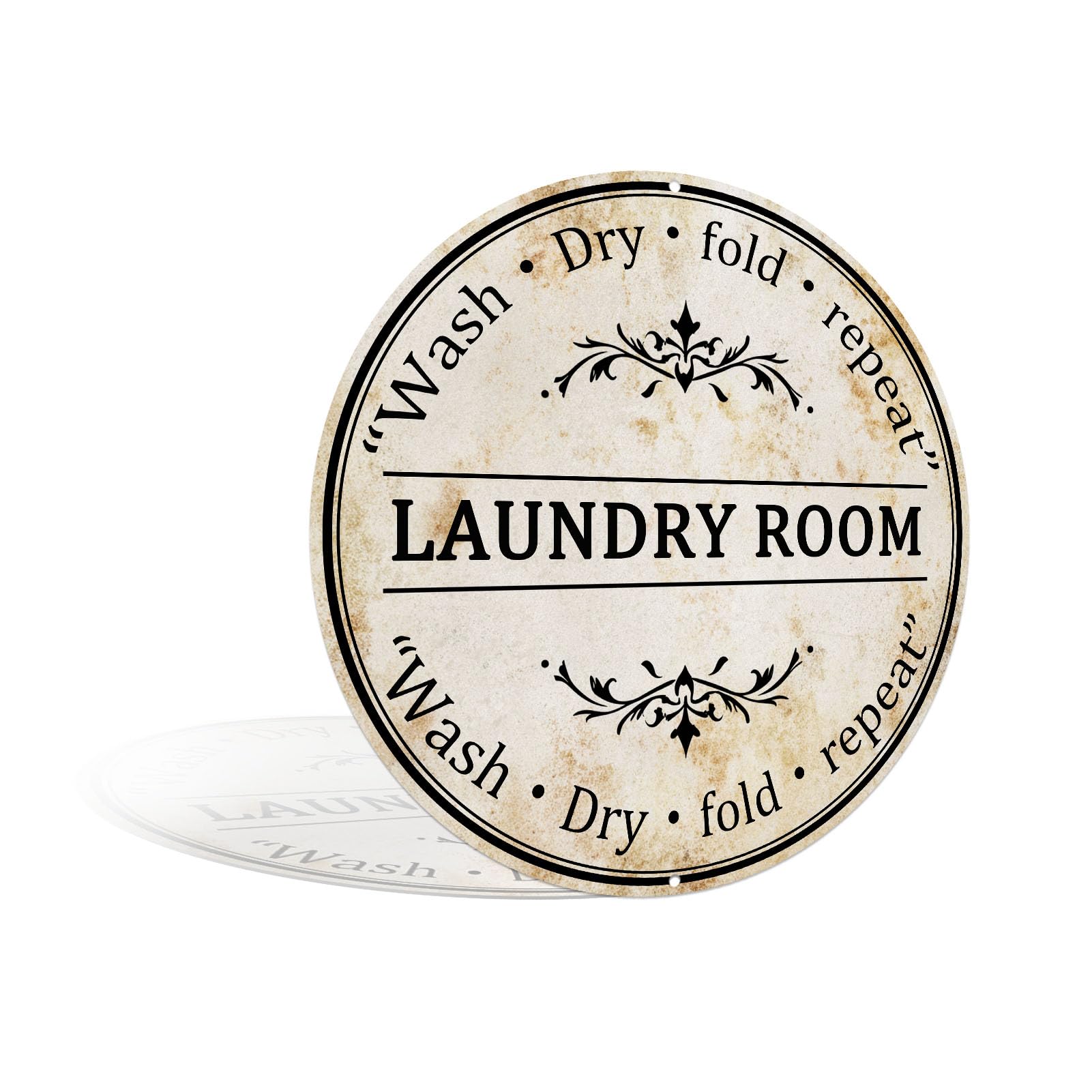"Wash · Dry · Fold · Repeat" Vintage Metal Aluminum Sign Wall Decor for Laundry Room, Utility Room, Bathroom, Back Porch - 8x8 Inches Humorous Laundry Decor (26016)