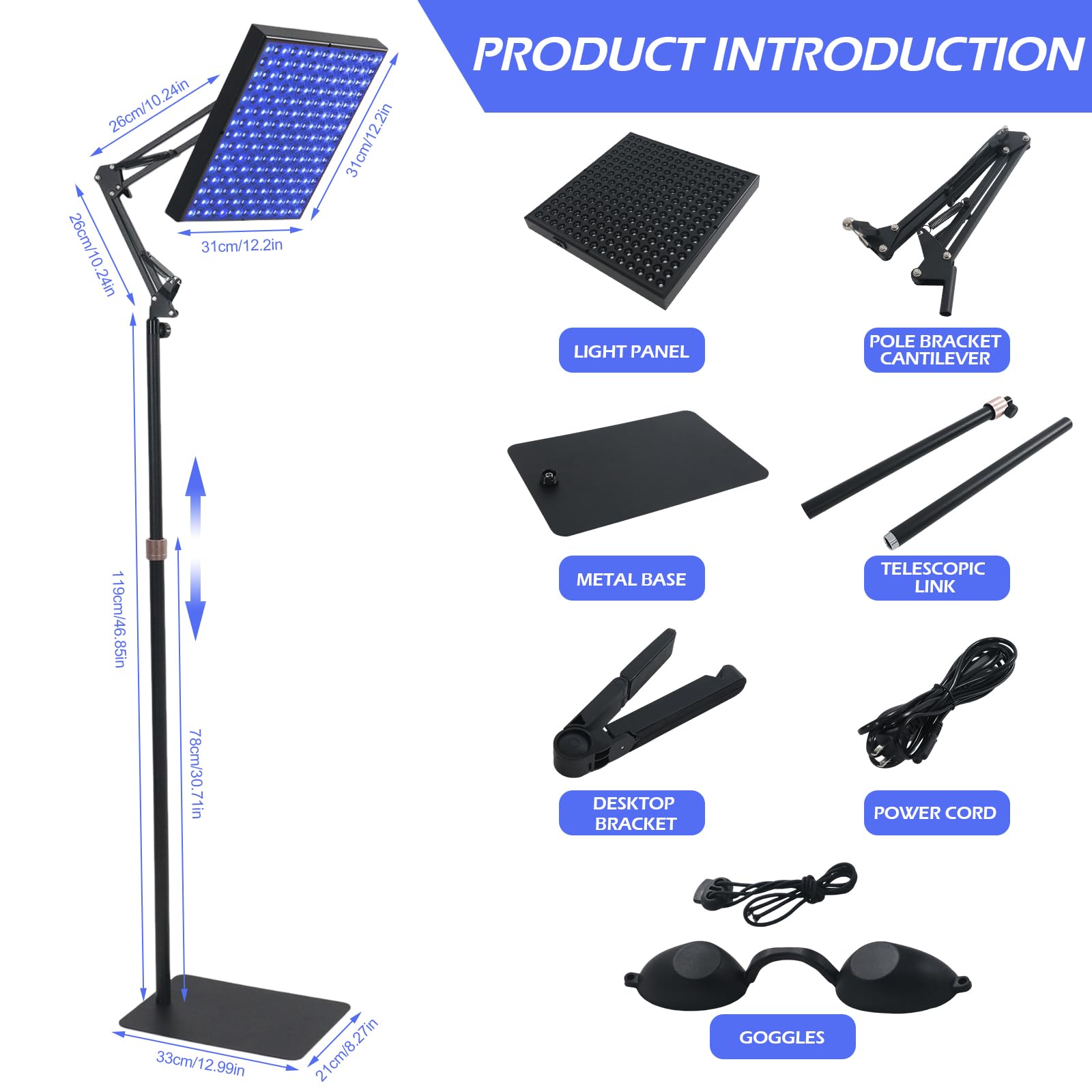 Lámpara Bronceadora,45W 460nm Bronceador Facial Solarium para el Hogar,Home Lámpara Autobronceador Facial y Cuerpo 225 LEDs con Soporte Ajustable y Proteccion Ocular