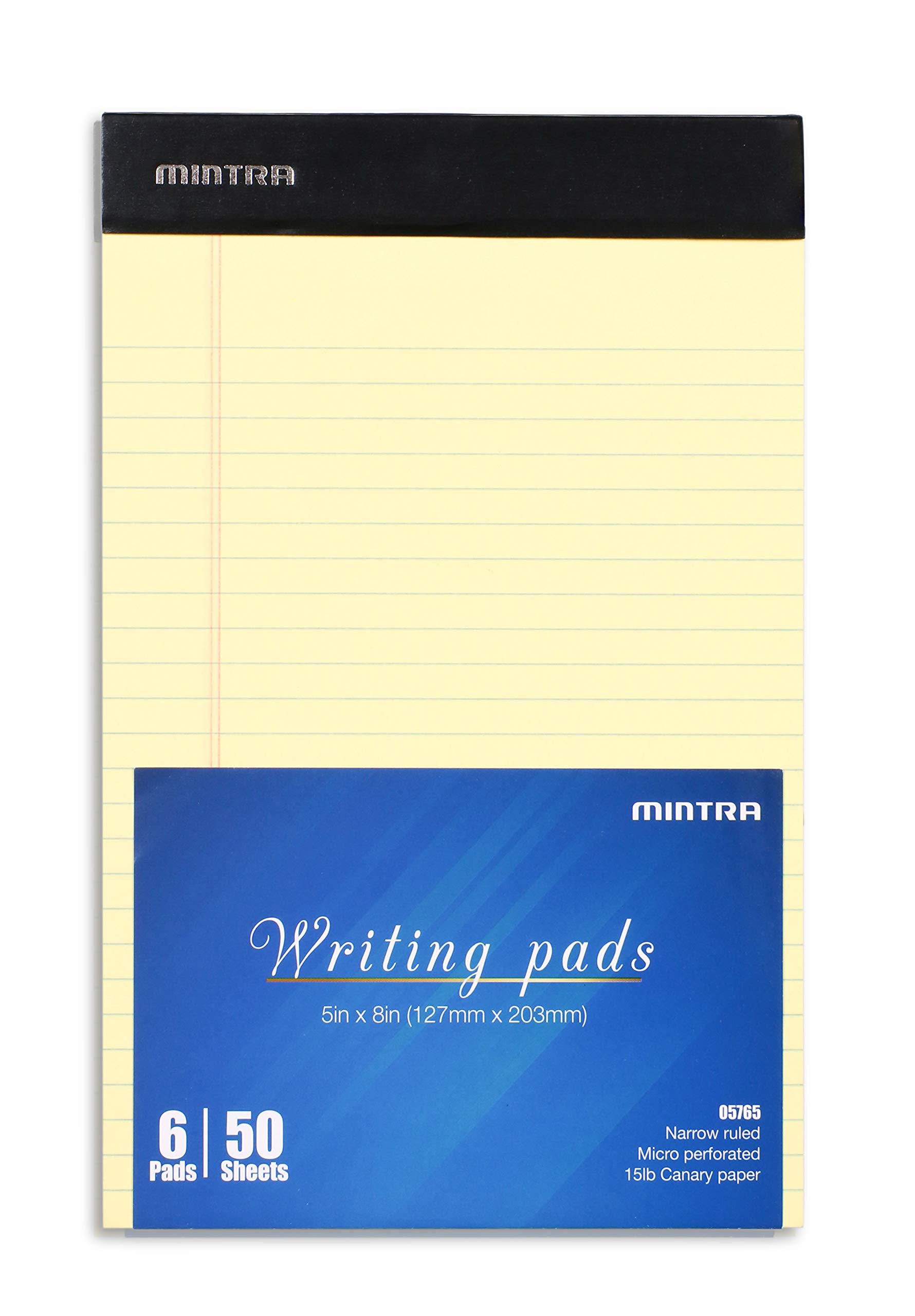 Mintra Office Canary Legal Pads - With Micro-perforated sheets, Smooth-lined paper, Ideal for Office Tasks, Assignments or Notes, Meetings, and Journaling, 6 pack Narrow Ruled, Basic Pad, 5"x8" — image 1