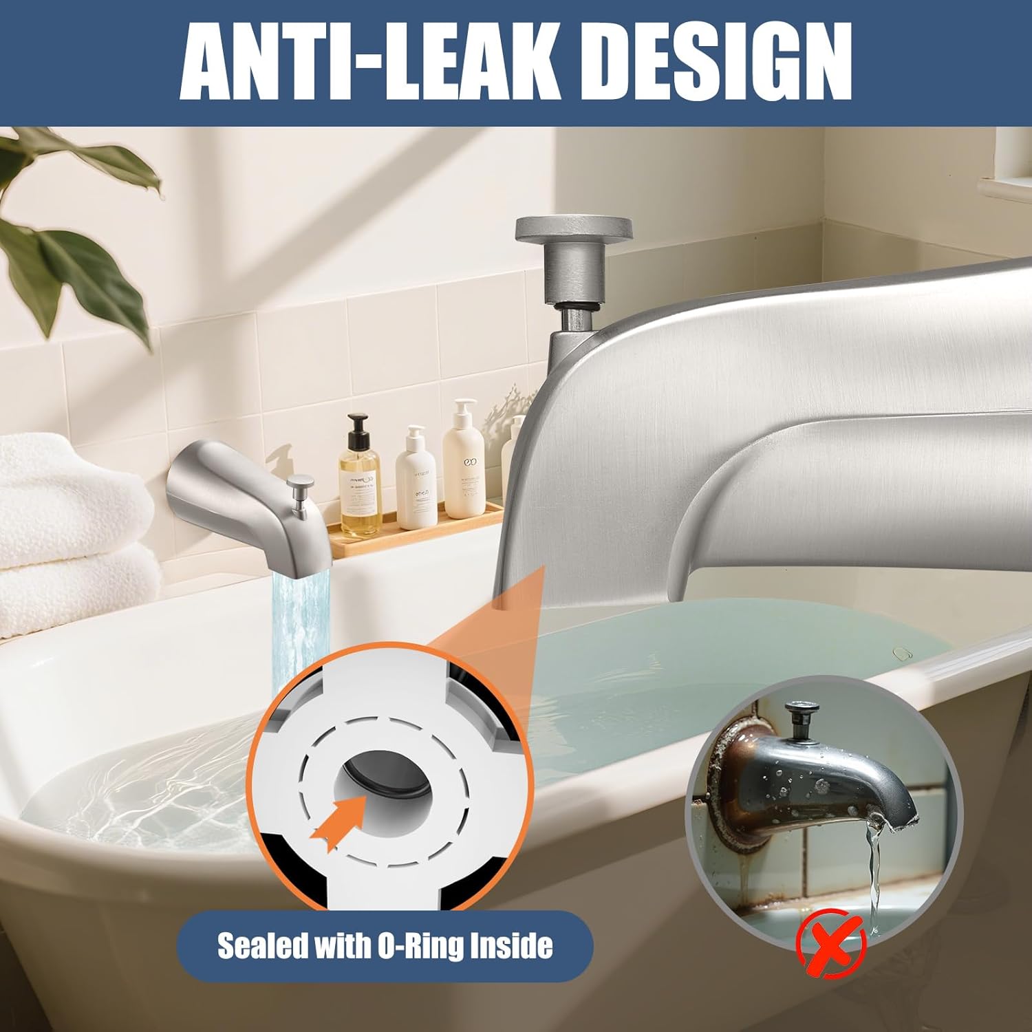 Tub Spout with Pull Down Diverter – Slip-Fit Bathtub Faucet Spout Replacement, 1/2” Copper Pipe Connection, Easy Installation, Universal for Bathroom Shower (Brushed Nickel) thumbnail