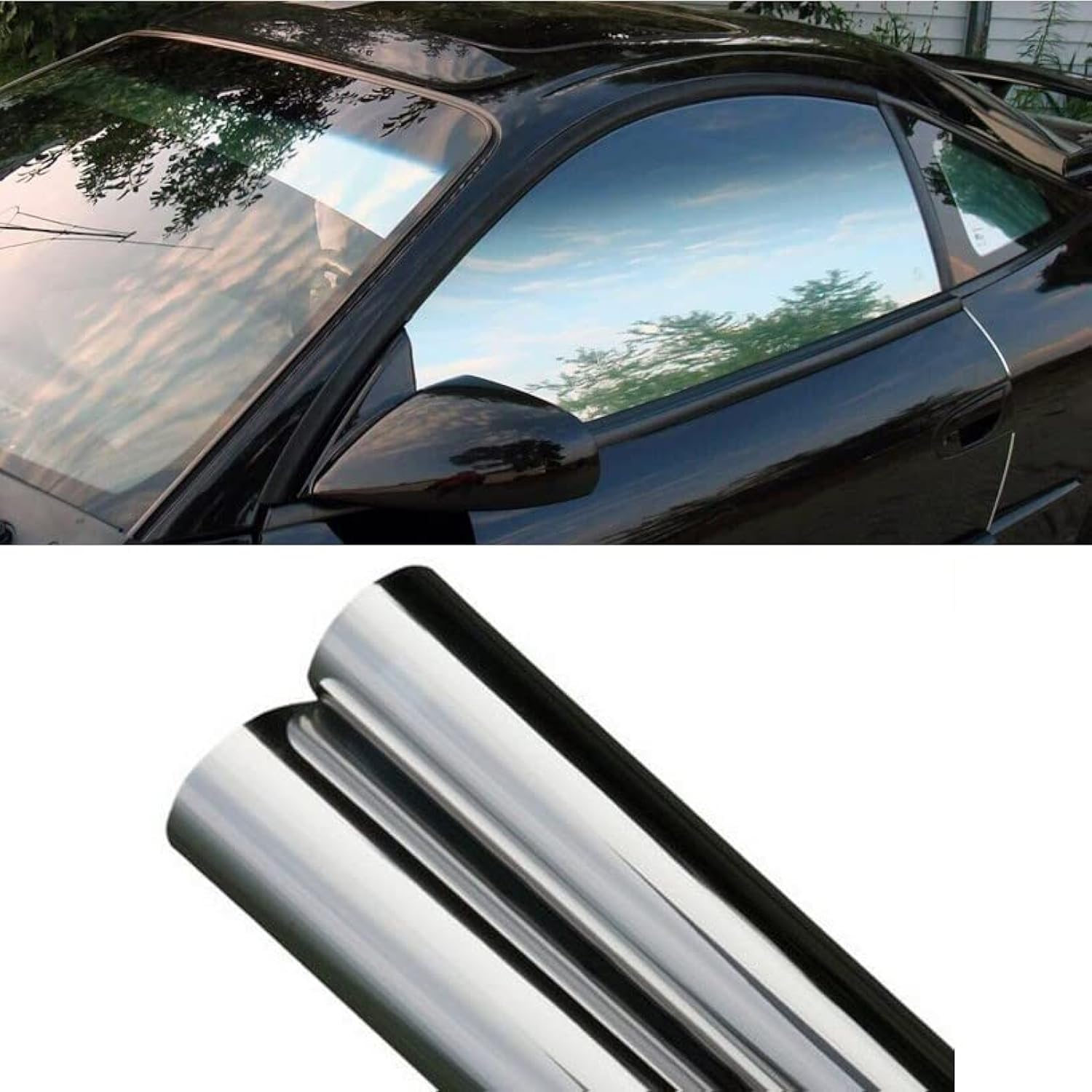 5% VLT Chrome Silver Window Tint Film 24" X 15ft, Privacy Tint Glass Cling Coverings UV Reflective Sun Blocking Heat Control Non-Adhesive Window Shades Film