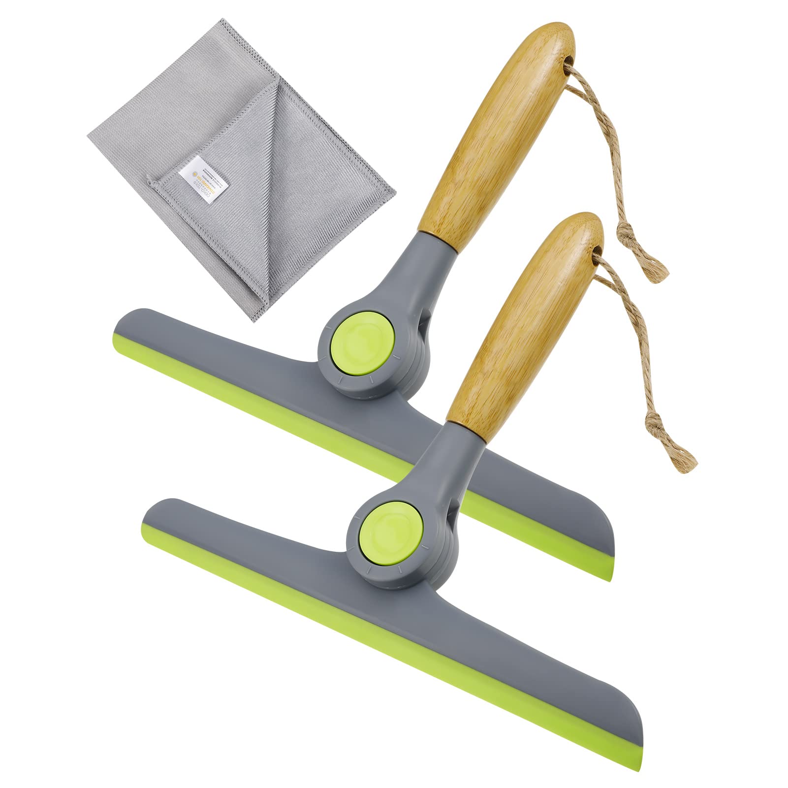 Yorgewd 2 Pack Shower Squeegees with Microfibre Cloth, Foldable Window Squeegee Cleaner Tool Shower Glass Rubber Squeegees for Bathroom Mirror Glass Window Floor