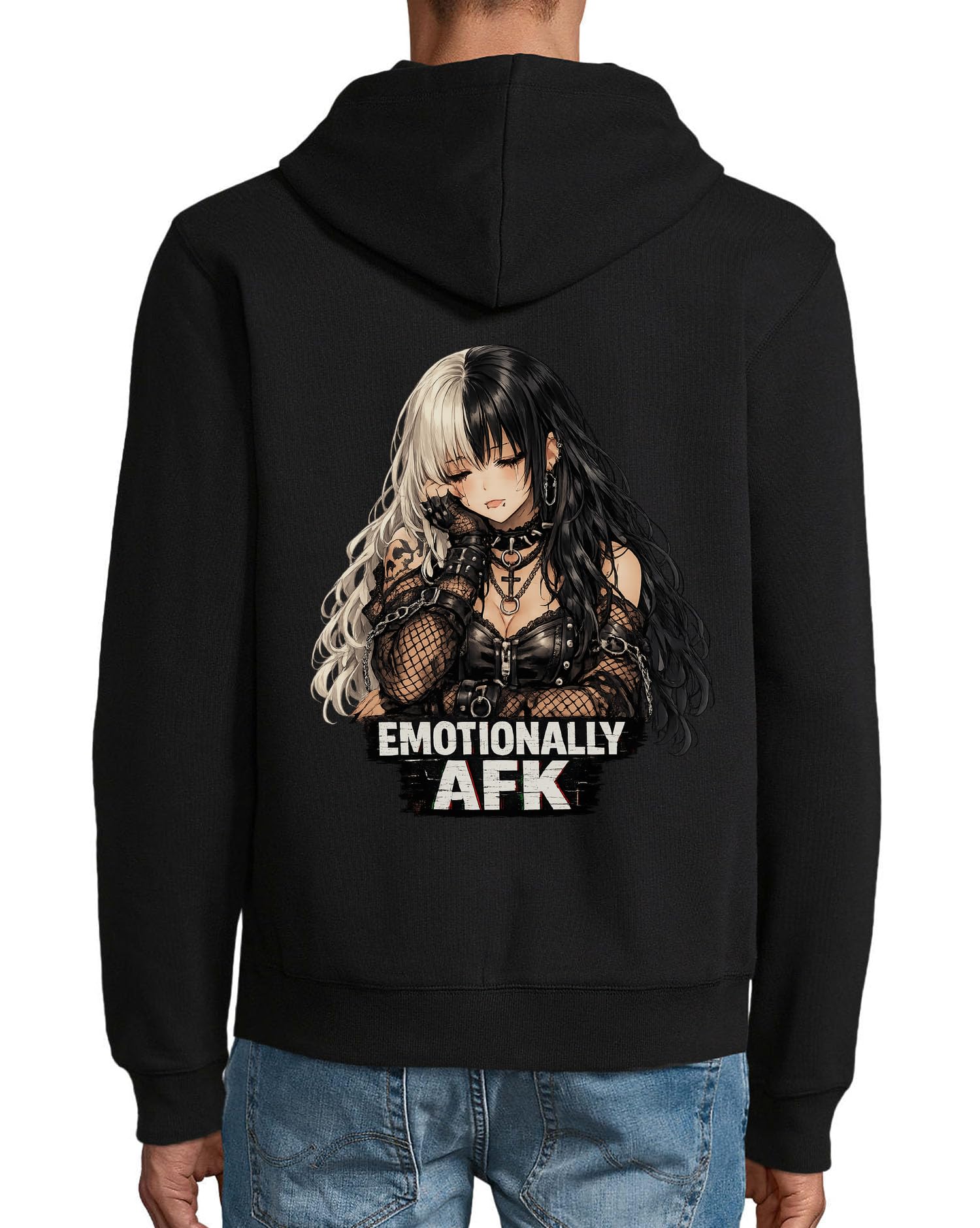 Dark Gothic - Sudadera con capucha y cremallera de mezcla de algodón, color negro