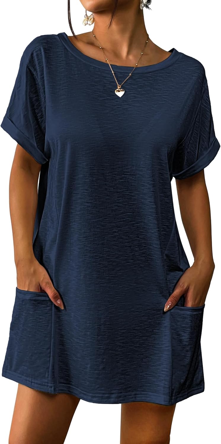 AI'MAGE Women's Swimsuit Coverup Bathing Suit Cover Ups Casual Short Sleeve Bikini Beach Dress with Pocket