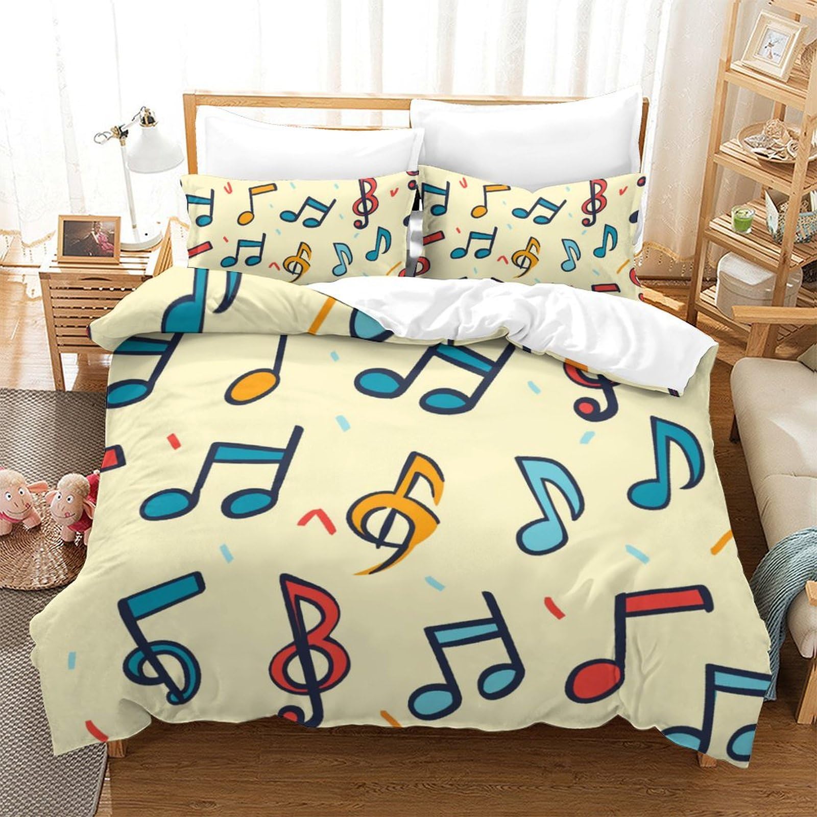 Housse de couette symboles musicaux 220x240cm avec 2 taies d'oreiller pour lit King pour adulte