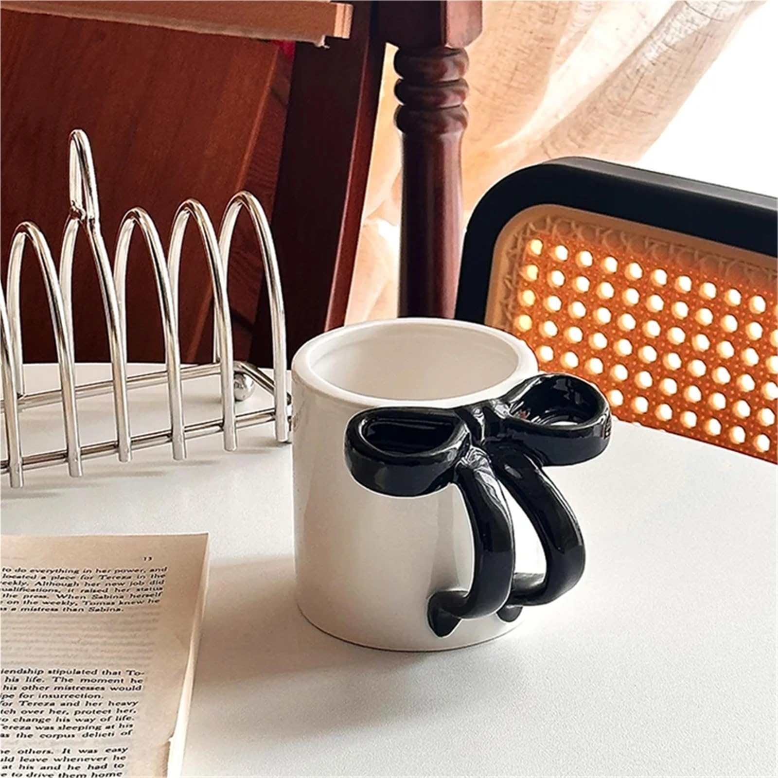 2PCS Bogen Griff Becher Keramik Frühstück Haferflocken Milch Tasse Haushalts Kaffee Tasse Paar Tasse 260ml für Kaffee