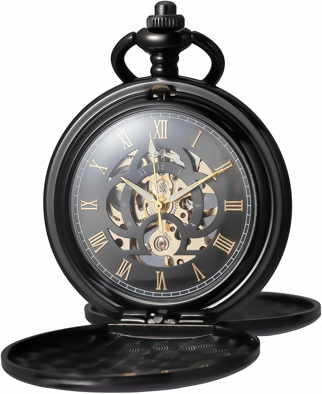 ManChDa Silver Mechanical Pocket Watch with Chain - Retro Smooth Classic Handwind - Roman Numerals for Men & Women