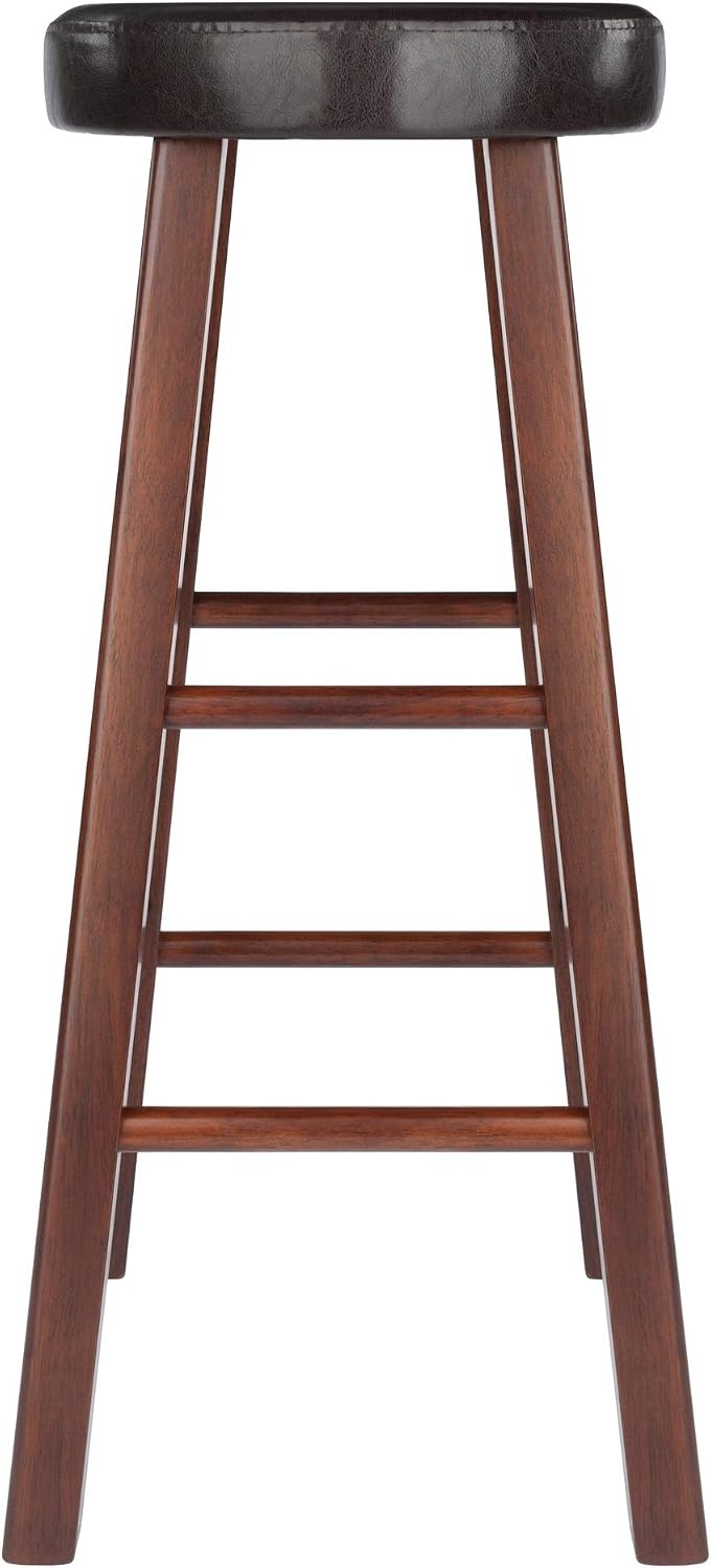 Maria 2-PC Bar Stool Set - Plush Cushion Seat, Solid Wood Frame, Espresso & Walnut Finish - Versatile for Home Bar or Dining - Assembly Required