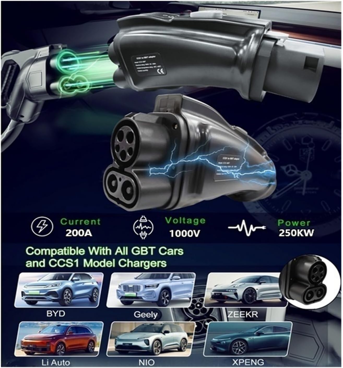 XXYUAN CCS1 to GB/T Adapter, 250KW 1000V DC Fast Charging Adapter for BYD & Tesla EV, Compatible with CCS Combo 1 Charging Station, Plug & Play