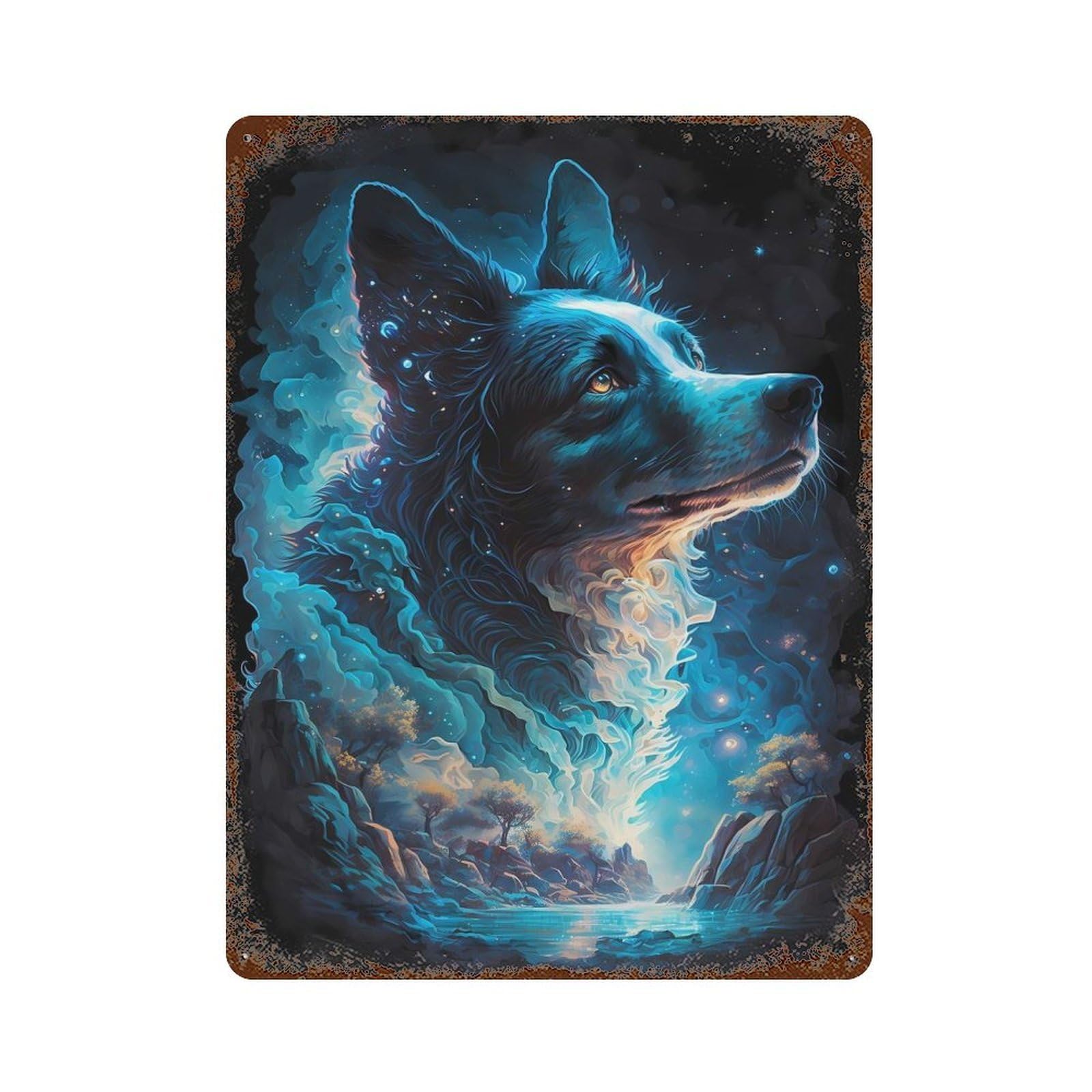 Border Collie Dog Illusory Retro Metal Sign 15.7"x11.8", Rustic Home Decor for Garage, Pub Or Kitchen