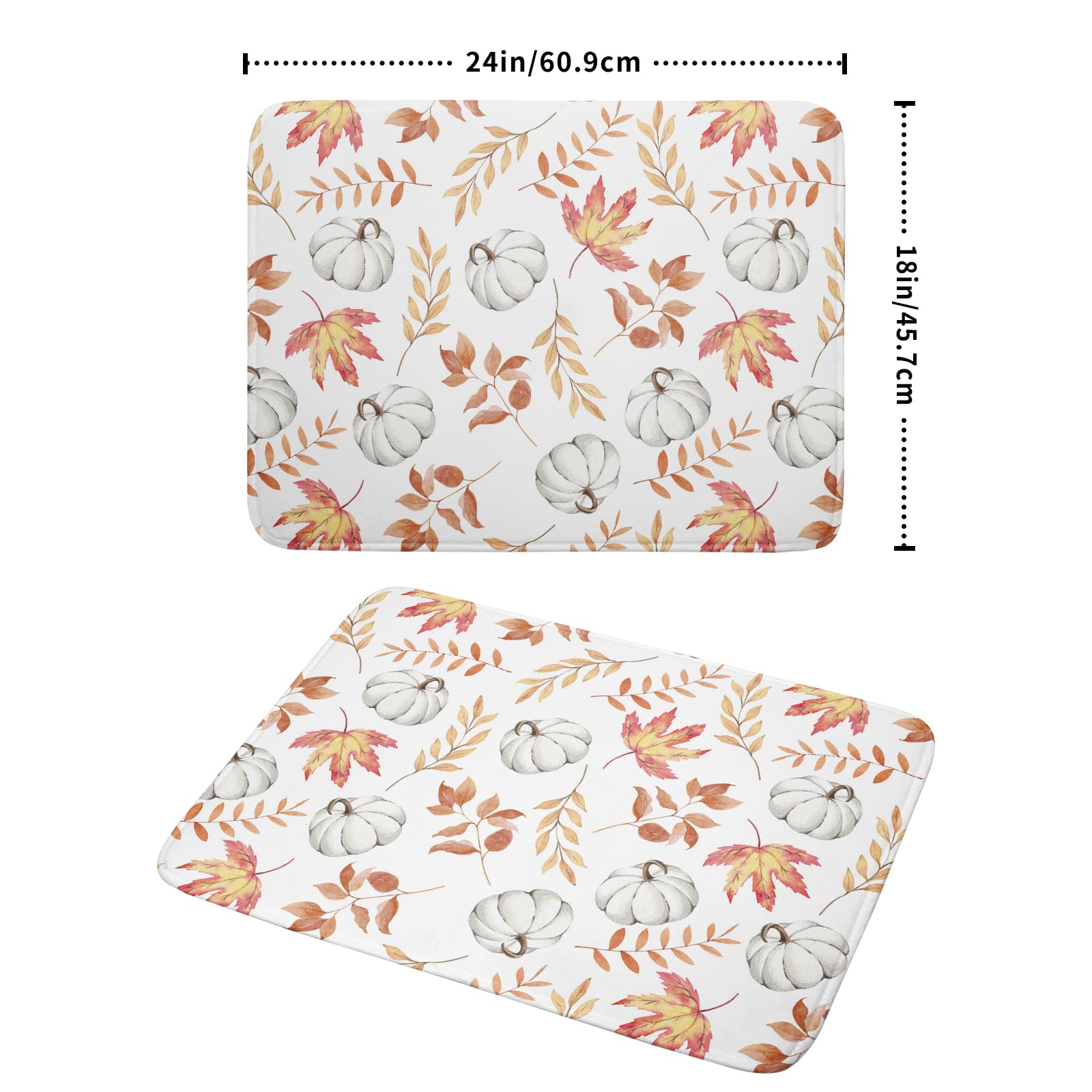 Lvhompro Fall Dish Drying Mat for Kitchen Counter Autumn White Pumpkins Maple Leaves Drying Mats Super Absorbent Reversible Microfiber Kitchen Countertop Protector Dishes Pad Large 18x24 inch, DDM-1