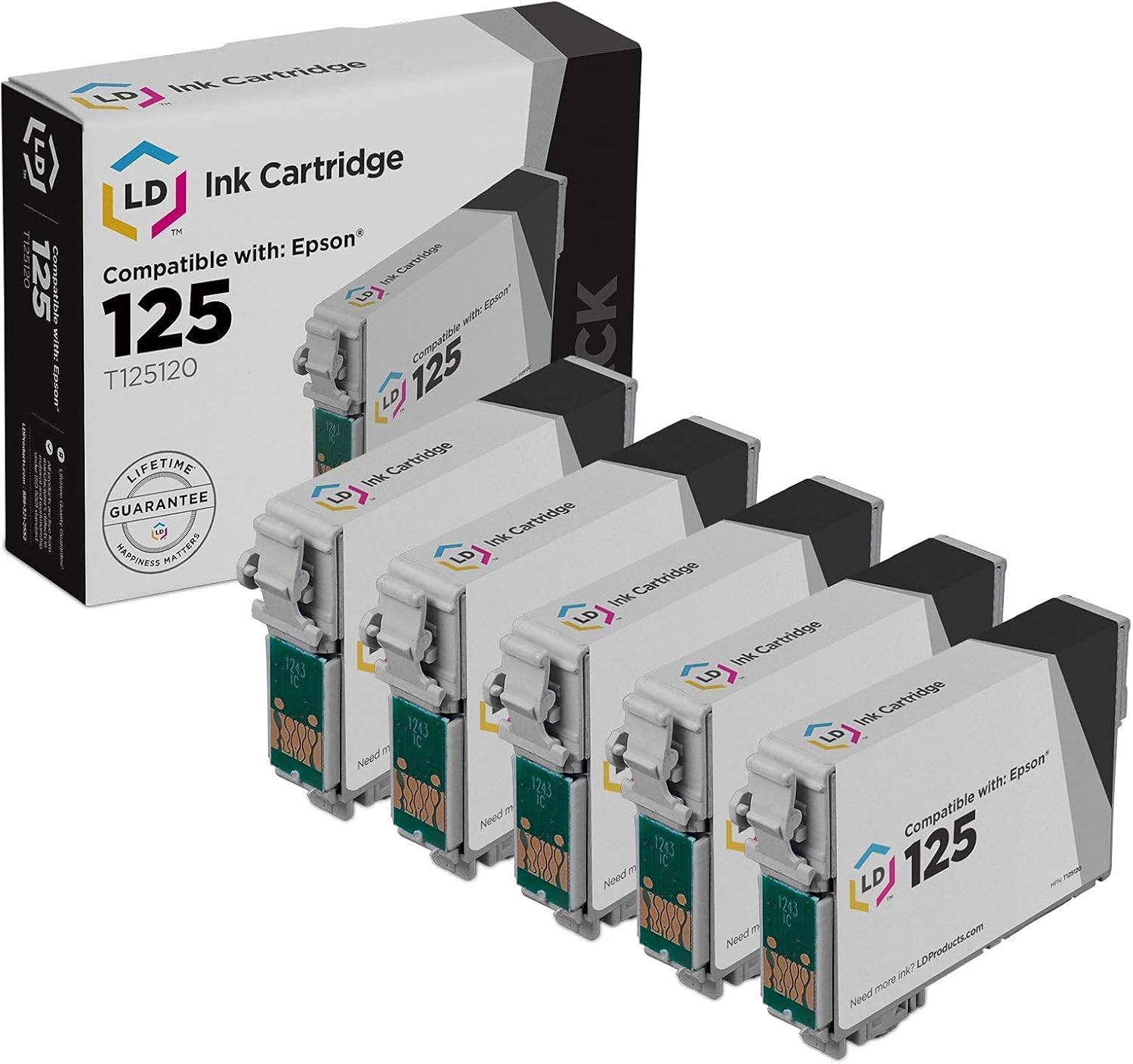 Amazon.com: Cartuchos de tinta de rendimiento estándar remanufacturados  para Epson T125 LD: negro T1251, cyan T1252, magenta T1253, amarillo  T1254., 5 por paquete - negro : Productos de Oficina