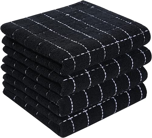 Homaxy 100% Cotton Terry Kitchen Towels(Black, 13 x 28 inches),