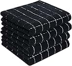 Homaxy 100% Cotton Terry Kitchen Towels(Black, 13 x 28 inches), Checkered Designed, Soft and Super Absorbent Dish Towels, 4 Pack