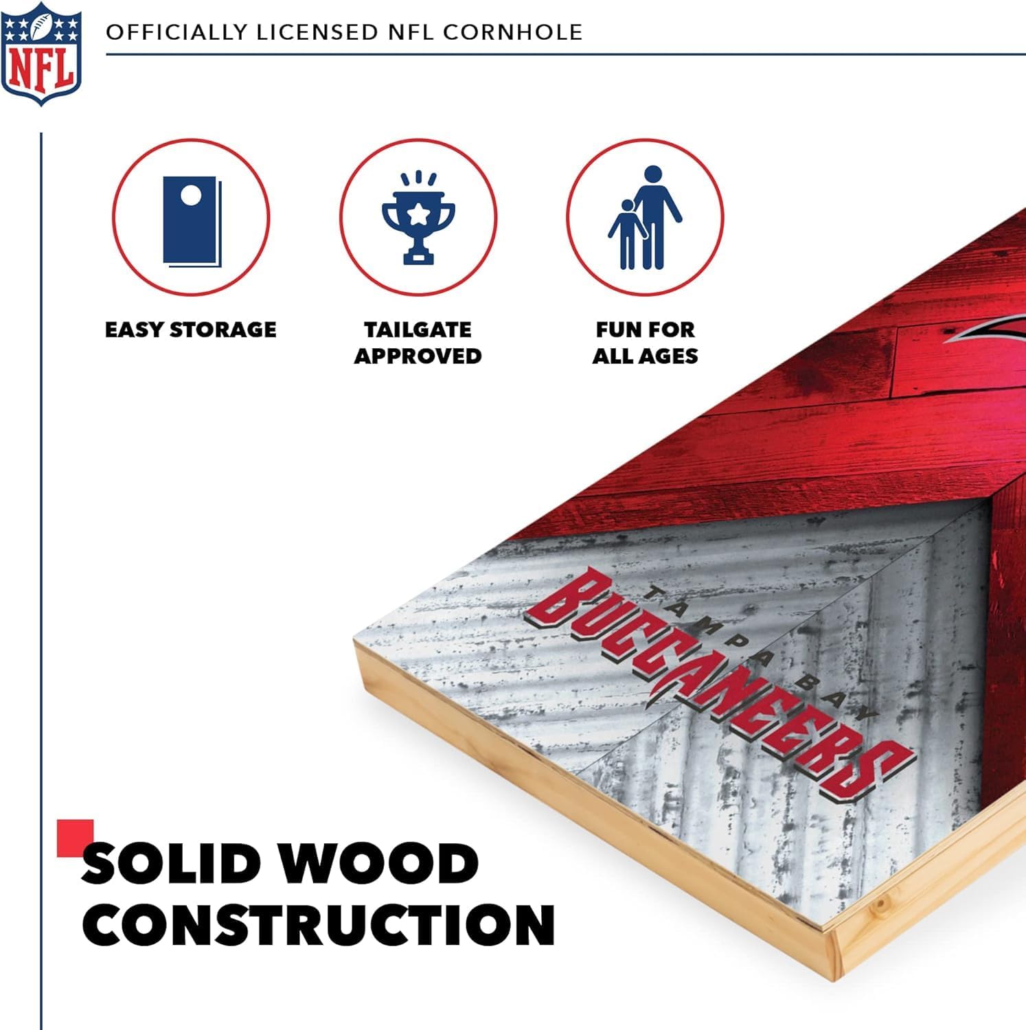 Wild Sports NFL Tampa Bay Buccaneers 2' x 4' Regulation Size Solid Wood Cornhole Set with Direct Print HD Team Graphics