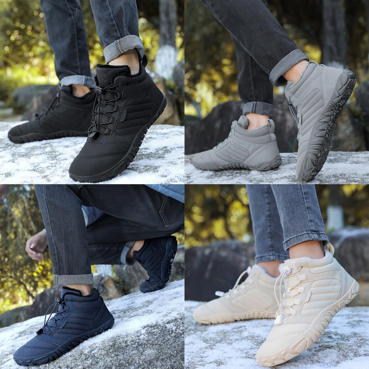 Winter Plush Warm Barefoot Shoes Women Men, Hike Waterproof Non-Slip Wide Toe Box Footwear Boots Sneakers