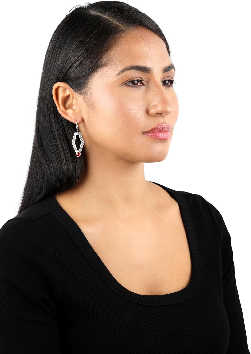 American West Jewelry Sterling Silver and Geometric Shape Genuine Gemstone Lever Back Earrings - Image 2