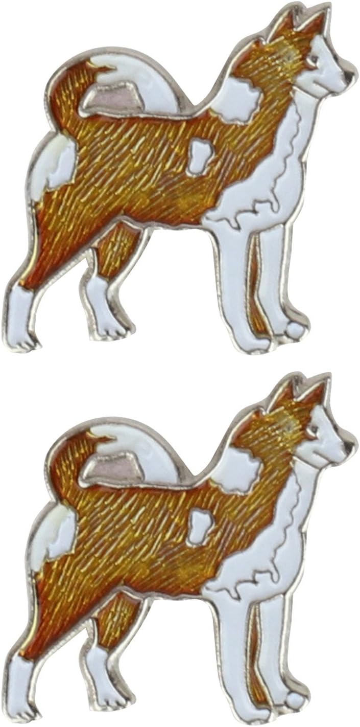 Armycrew Metallic Brown Husky Dog Badge Lapel Pins 2 Pack Set