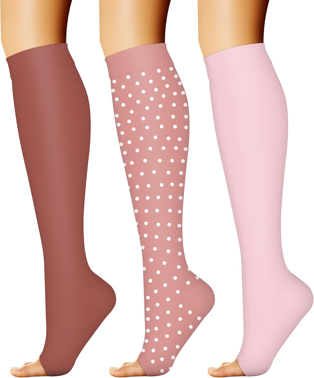 CHARMKING 3 Pairs Open Toe Compression Socks for Women & Men Circulation 15-20 mmHg is Best Support for All Day Wear