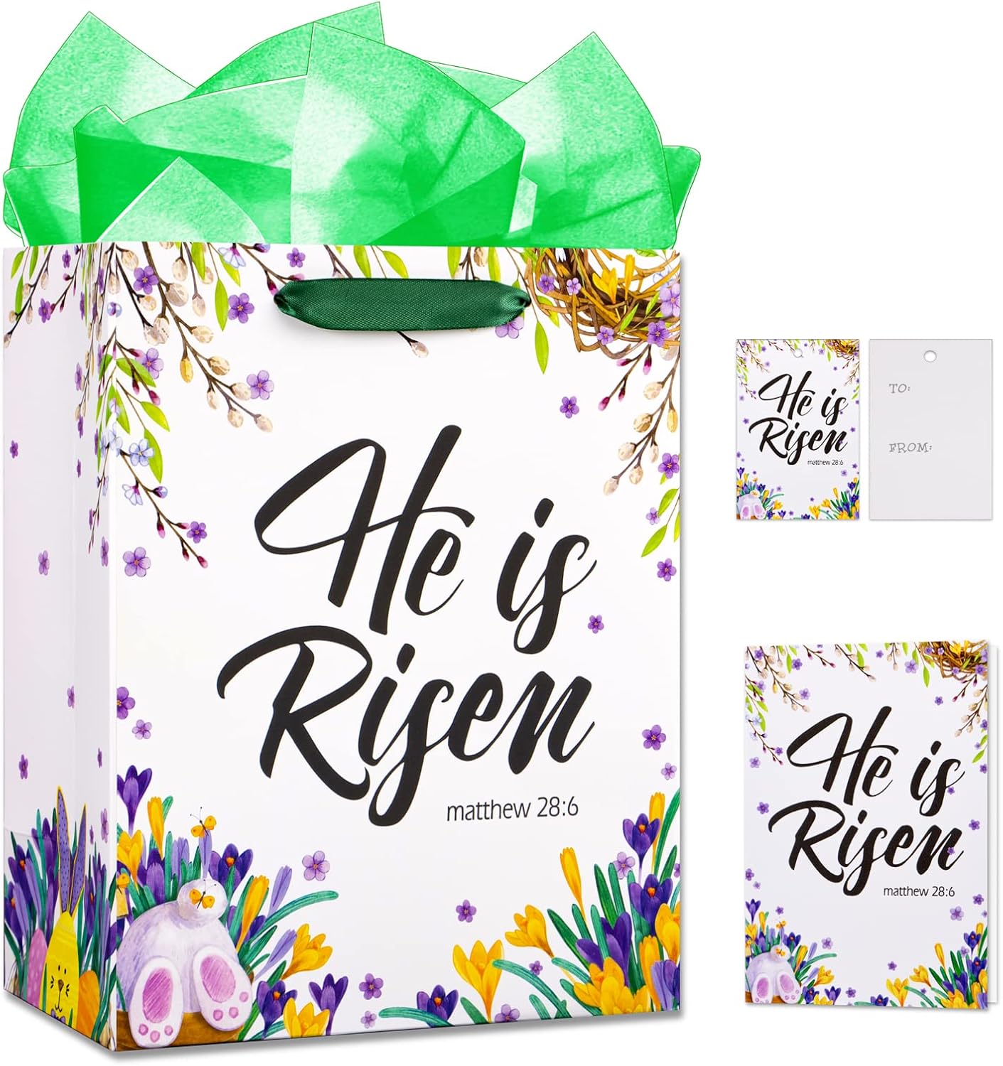 FaCraft He is Risen Gift Bags 11" Easter Gift Bags with Handles Medium Religious