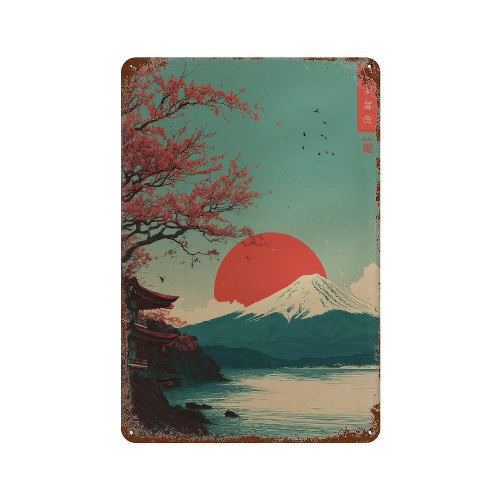 xiaoxiaoshen Mount Fuji Cherry Blossom. Japanese Ukiyo Wall Decor Art Metal Tin Poster Modern Home Decor Art Home Bar Shop Decorations Vintage Sign 30x20cm