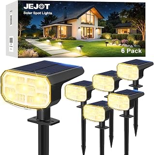 JEJOT Solar Spot Lights Outdoor Waterproof, Solar Spotlights, 6 Pack | 2 Lighting Modes, 120° Adjustable Solar Lights for Yard Garden Lawn Landscape Pathway, Warm White