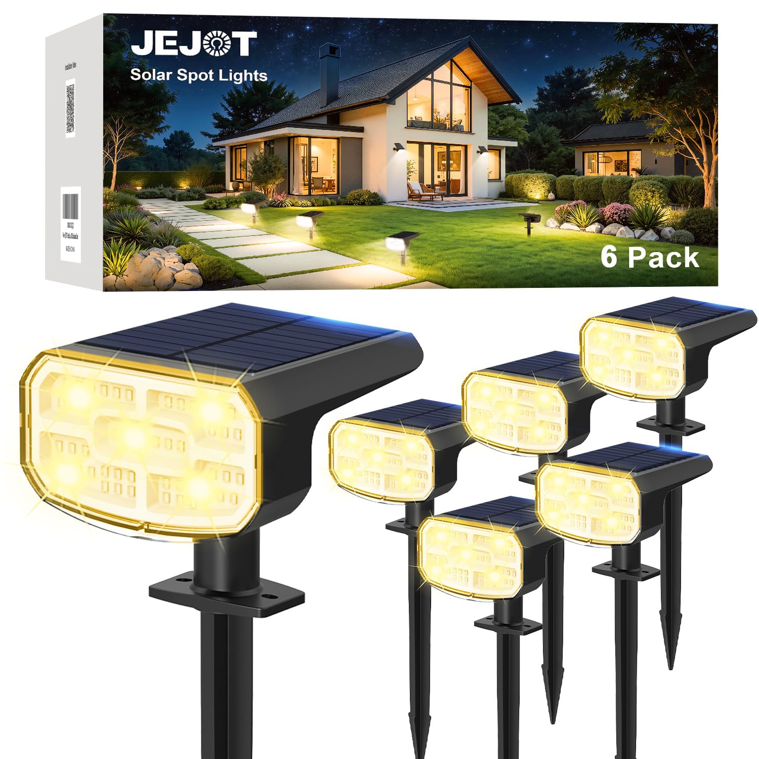 JEJOT Solar Spot Lights Outdoor Waterproof, Solar Spotlights, 6 Pack