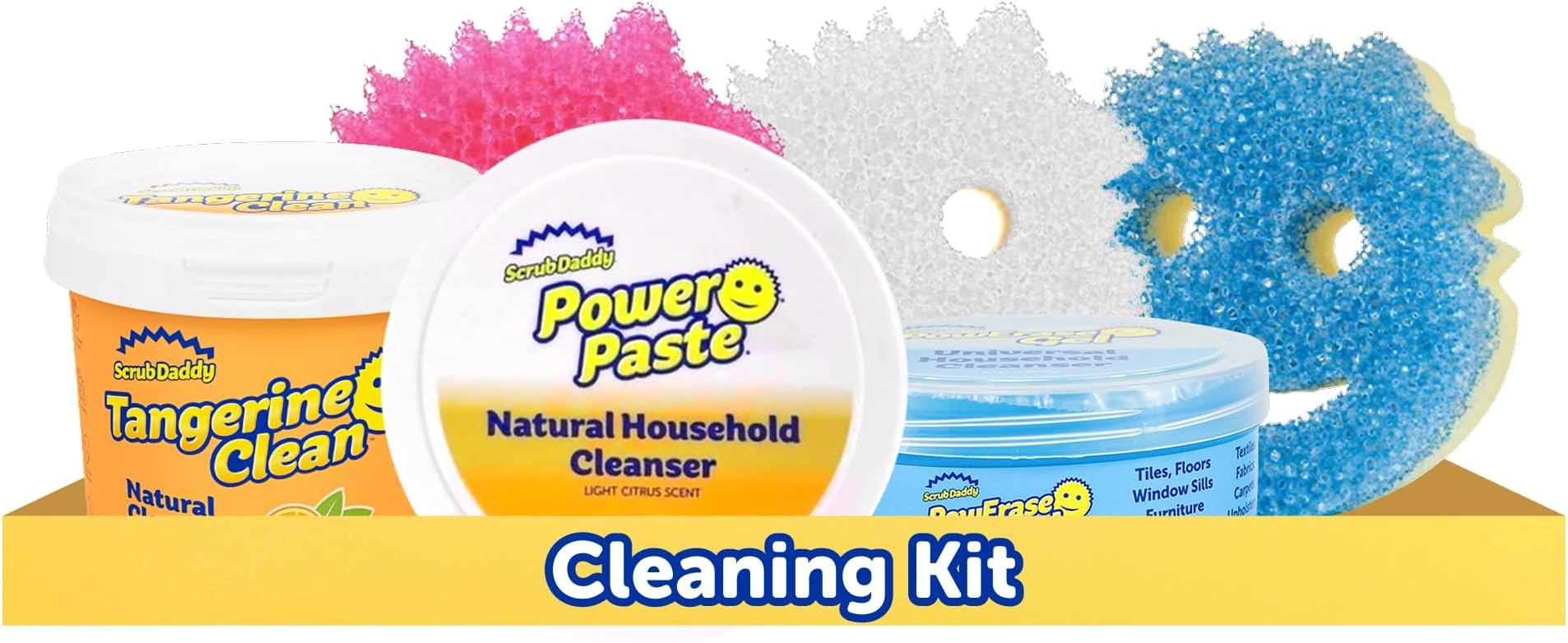 Sponges + Household Cleaning Supplies Bundle - PowerPaste Cleaning Putty, Tangerine Clean, PowErase Gel All Purpose Cleaner & Scrub Mommy (3 Pastes & 3 Sponges)