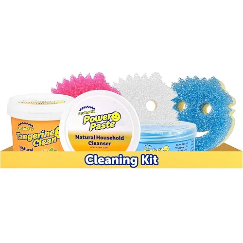 Scrub Daddy Sponges + Household Cleaning Supplies Bundle - PowerPaste Cleaning Putty, Tangerine Clean, PowErase Gel All Purpose Cleaner & Scrub Mommy (3 Pastes & 3 Sponges)