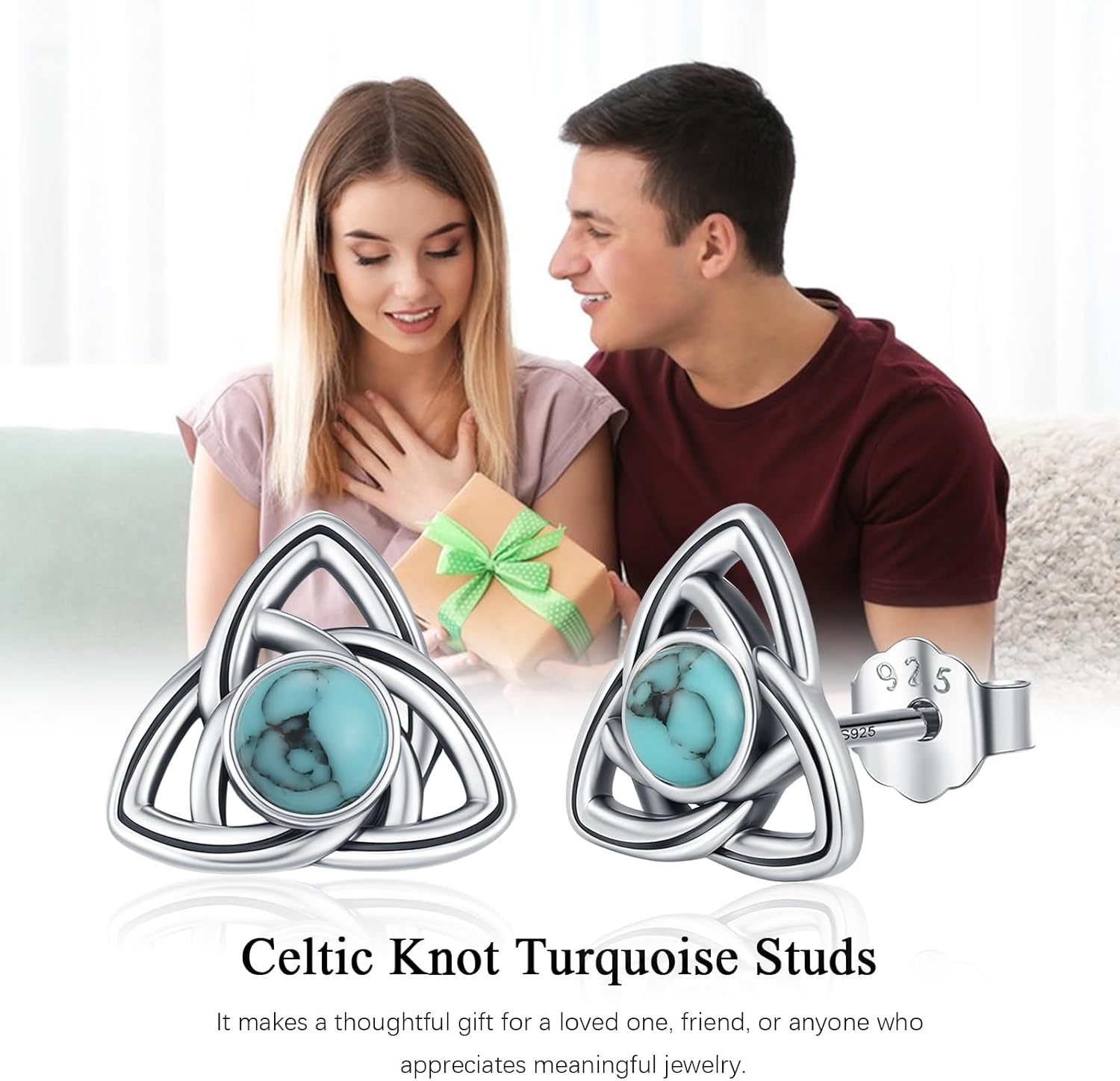 Celtic Earrings 925 Sterling Silver Good Luck Irish Turquoise/Malachite/Moss Agate/Moonstone/Opal Celtic Knot Earrings Hypoallergenic Jewelry Gifts For Women Men - Image 7