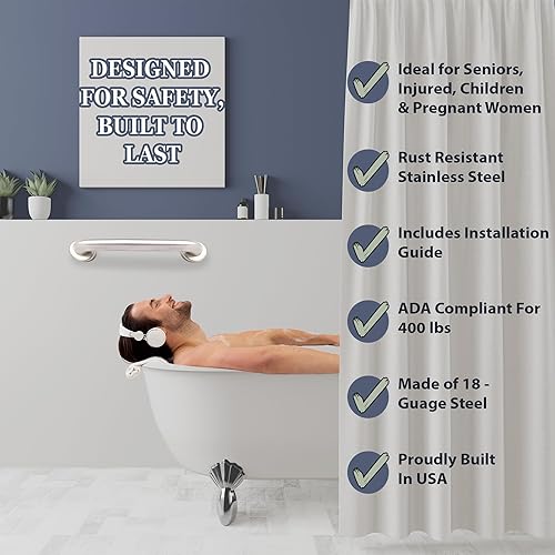 Miniatura 3 de Barra de agarre para bañera ducha  1.5 pulgadas de diámetro  Escaleras cama inodoro baño  asistencia de soporte y barandilla de seguridad  acero