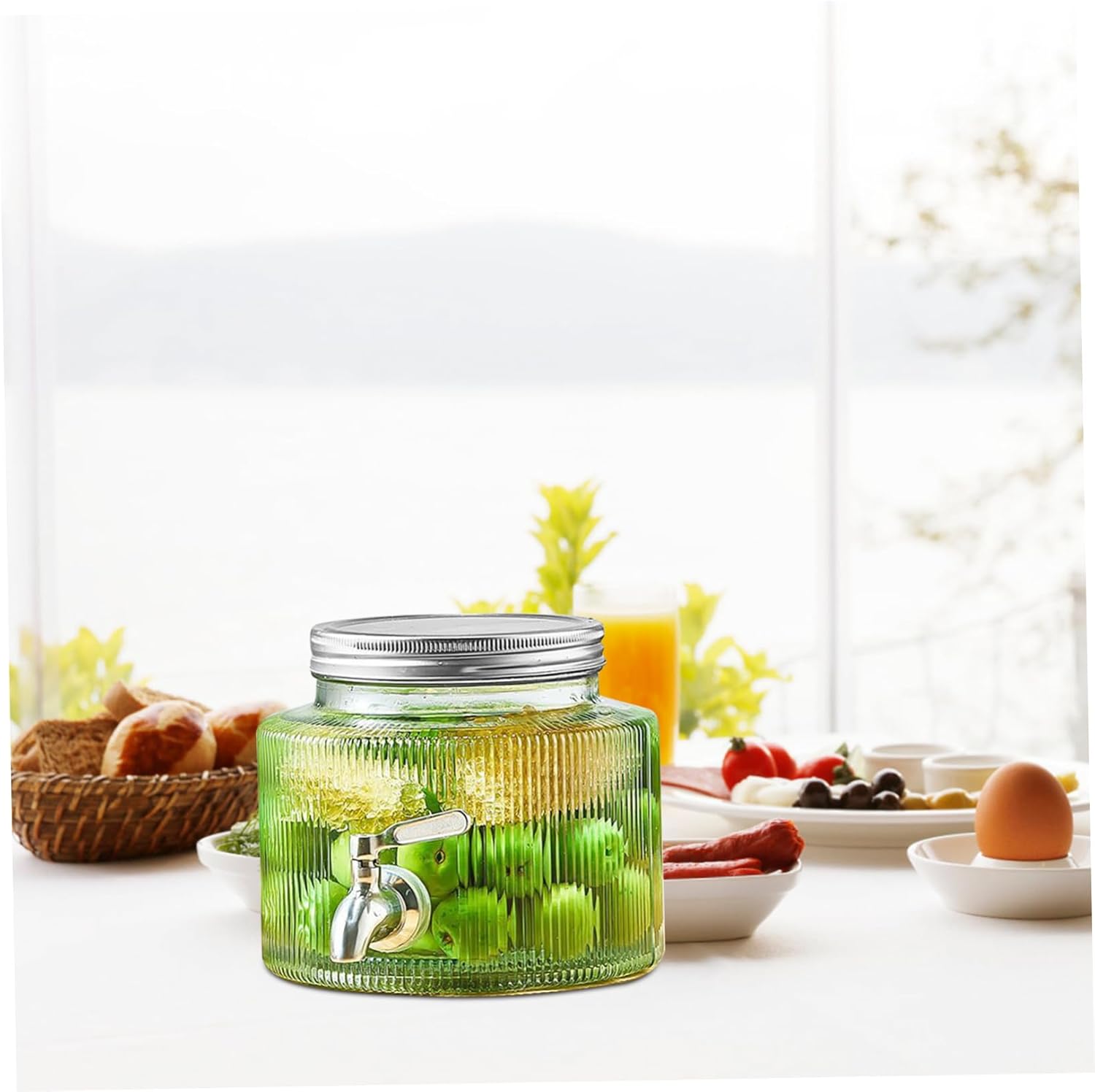 Glass Beverage Dispenser Jar with Tap Capacity for Parties Stylish Glass Drink Storage for Tea Cocktails and Flavored Water Sealed Lid for Freshness