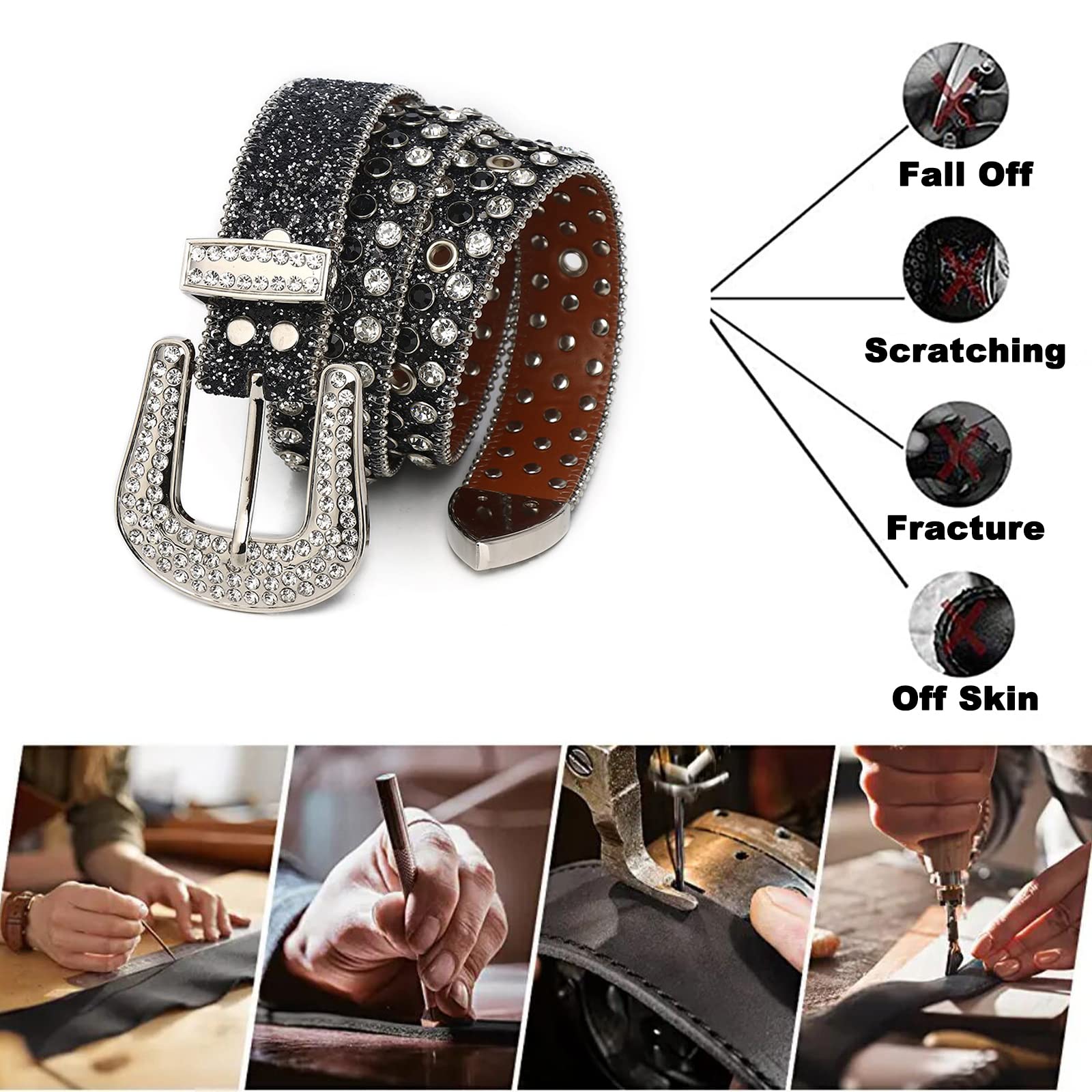Rhinestone Belt for Women, Sequin Diamond Western Leather Belt